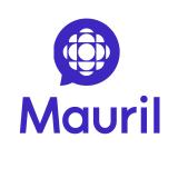 CBC logo in a speech bubble in purple with purple text reading Mauril